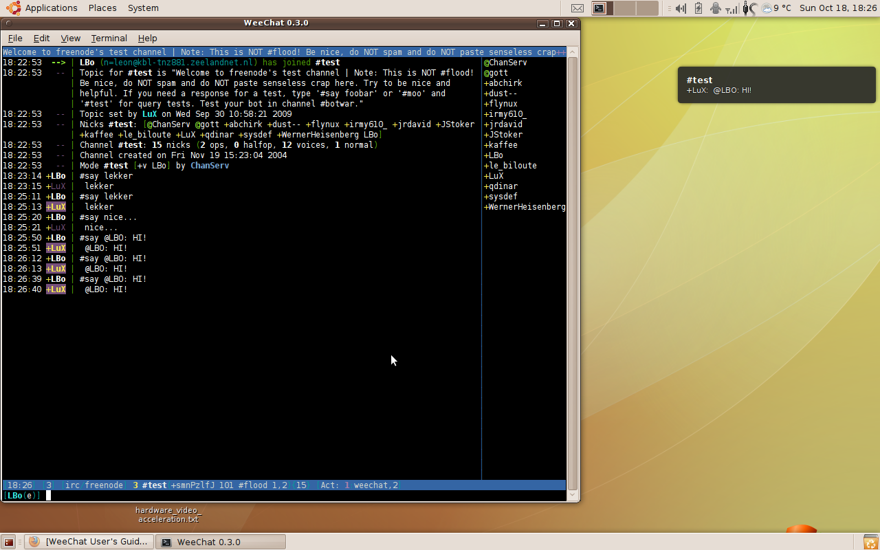 Screenshot of weechat in action